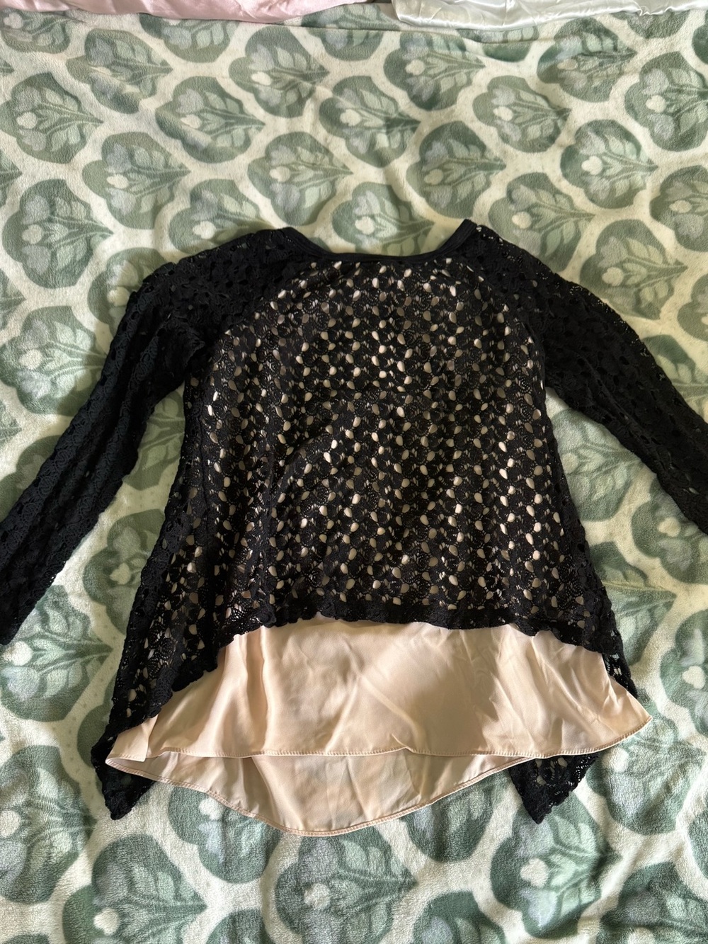 Green Envelope Black Lace Tunic with Cream Lining